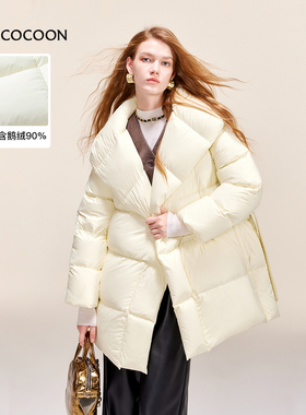【90鹅绒】MISSCOCOON连帽泡芙羽绒服加厚直筒斜襟送腰带冬款