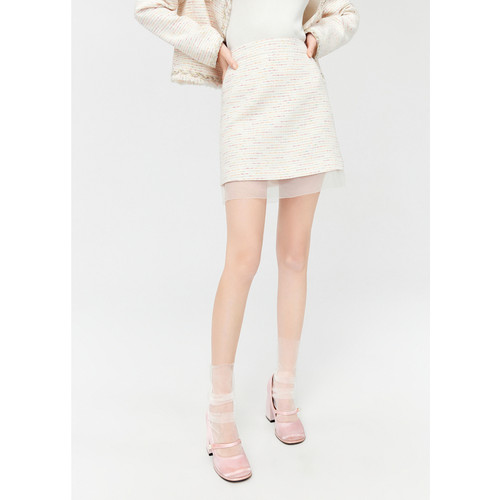 彩虹香风A字半裙 裙摆欧根纱下摆对丝工艺