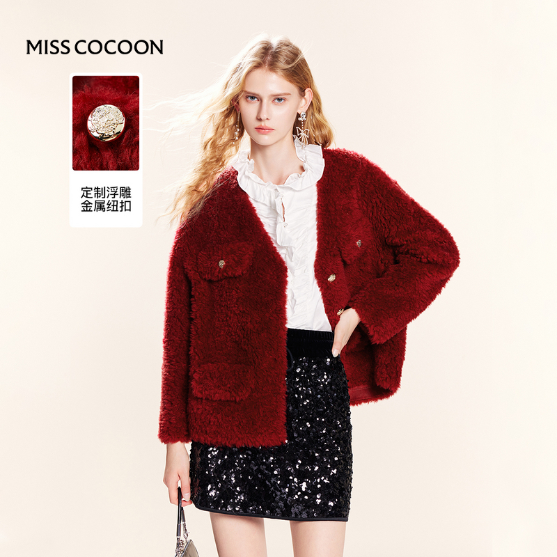 MISSCOCOON高级感时尚红色皮草