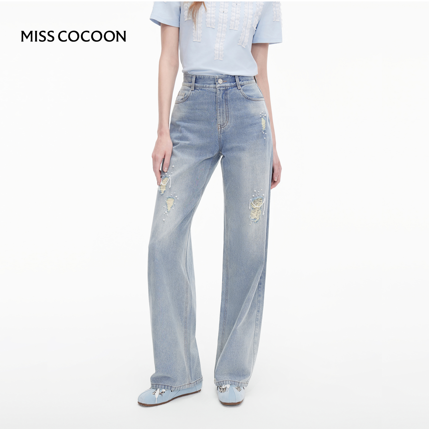 MISSCOCOON复古纯棉牛仔裤直筒阔腿裤子25秋新款