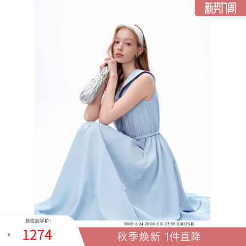 MISSCOCOON可可尼海军领长裙子女2026夏季新款无袖格纹棉质连衣裙