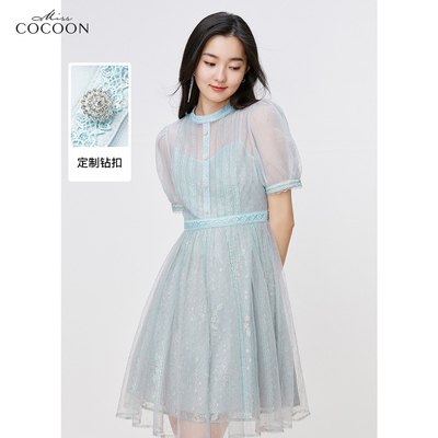 可可尼cocoon蕾丝连衣裙梦幻色亮片花边烫金刺绣网纱裙夏款