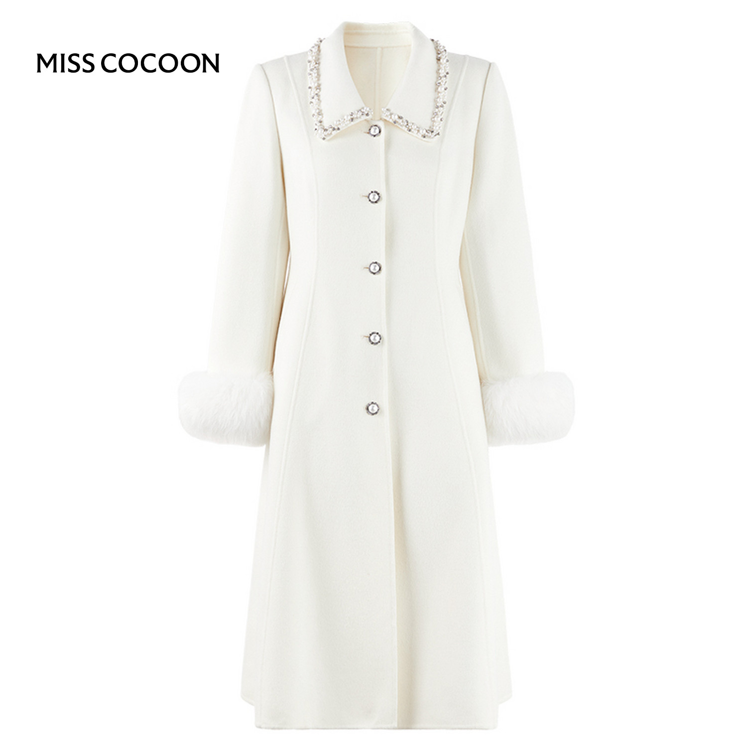 【七七酱专享】MISSCOCOON狐狸毛条呢子外套款绵羊毛翻领大衣,女装/女士精品,毛呢外套,淘宝优惠券,粉丝福利购,淘宝优惠卷