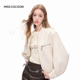 MISSCOCOON蝴蝶纱小香风夹克式外套落肩廓形百搭米色春新款