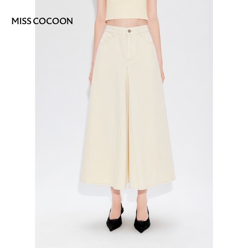 MISSCOCOON法式浪漫开叉A字大摆牛仔半身裙春新款