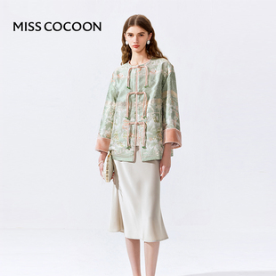 MISSCOCOON新中式 盘扣东方国色印花短外套春款