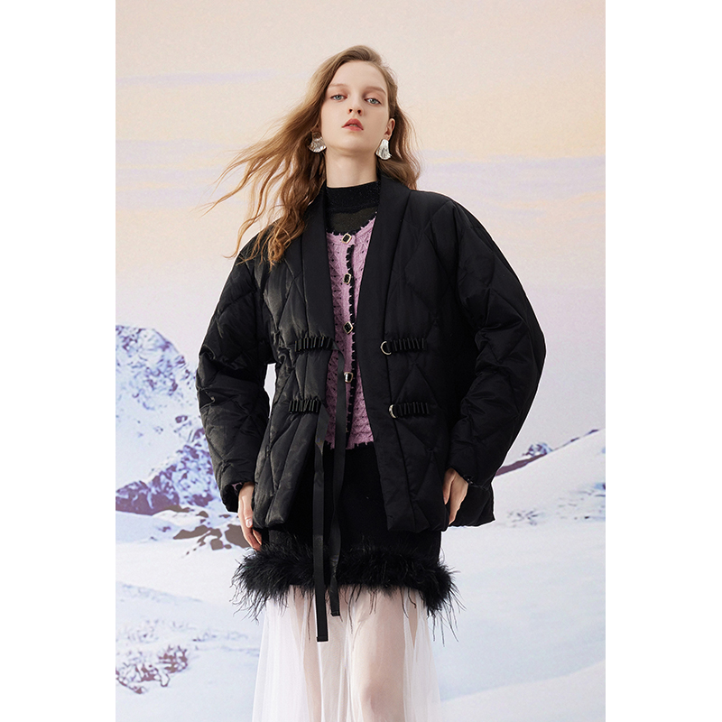 COCOON菱格绑带鹅绒羽绒服