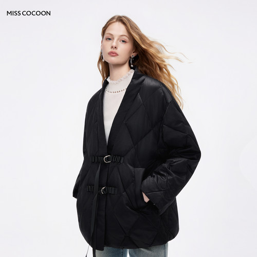 COCOON菱格绑带鹅绒羽绒服