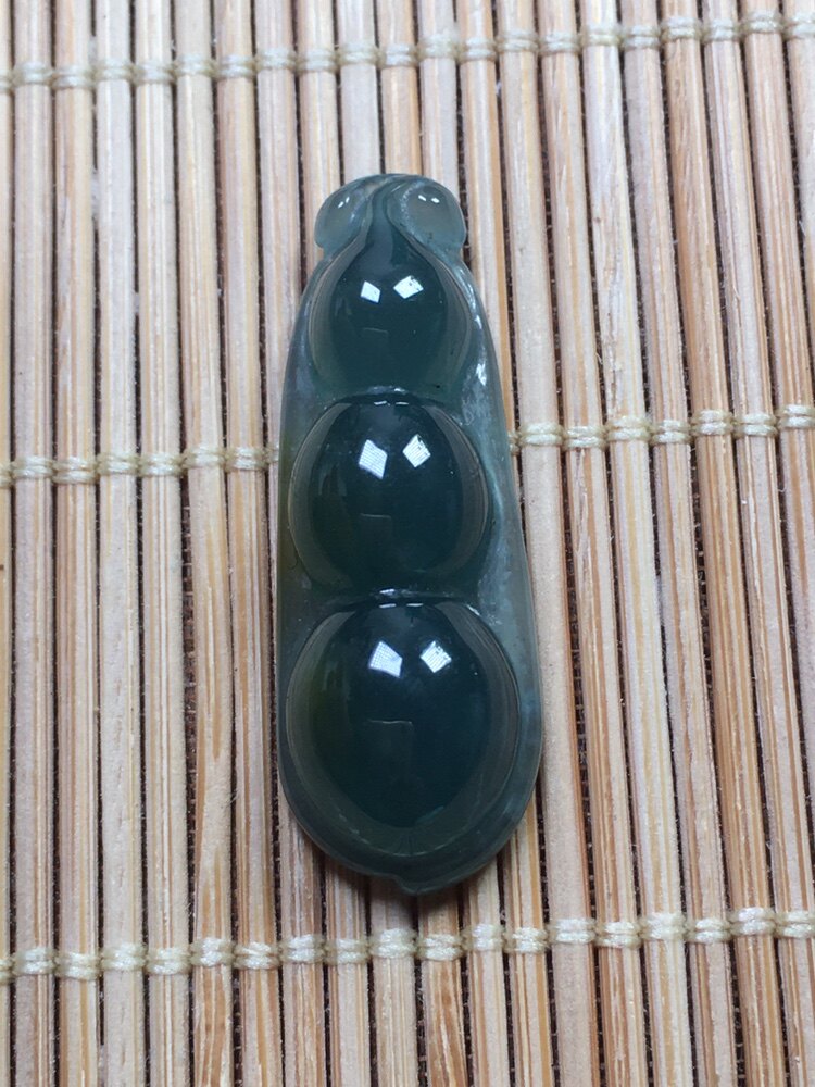 糯冰种蓝水带黄翡四季豆吊坠翡翠a货证书玉石实拍手工雕刻广东