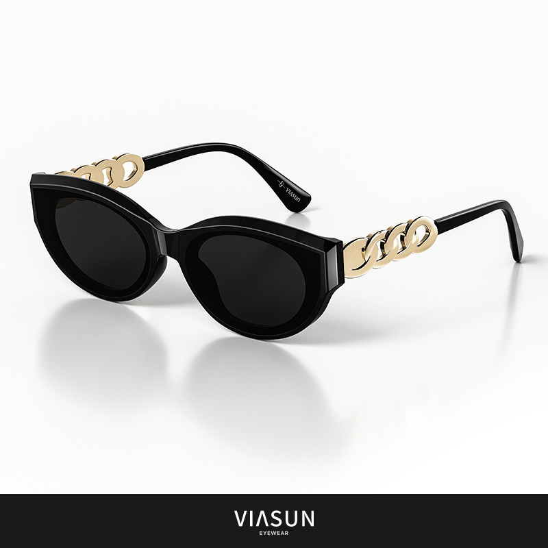 薇尚古巴链复古猫眼墨镜女款时尚太阳镜防晒防紫外线2025新款8037
