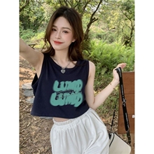 纯棉吊带运动坎肩背心无袖t恤女夏季设计感小众外穿宽松短款上衣