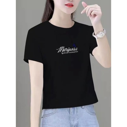 小个子黑色短款短袖t恤女夏季新款纯棉上衣正肩宽松显瘦减龄小衫