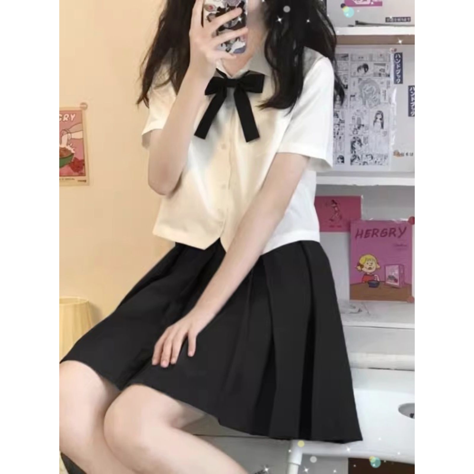 jk制服短袖白衬衫女夏季学院风衬衣学生短款上衣小个子百褶裙套装