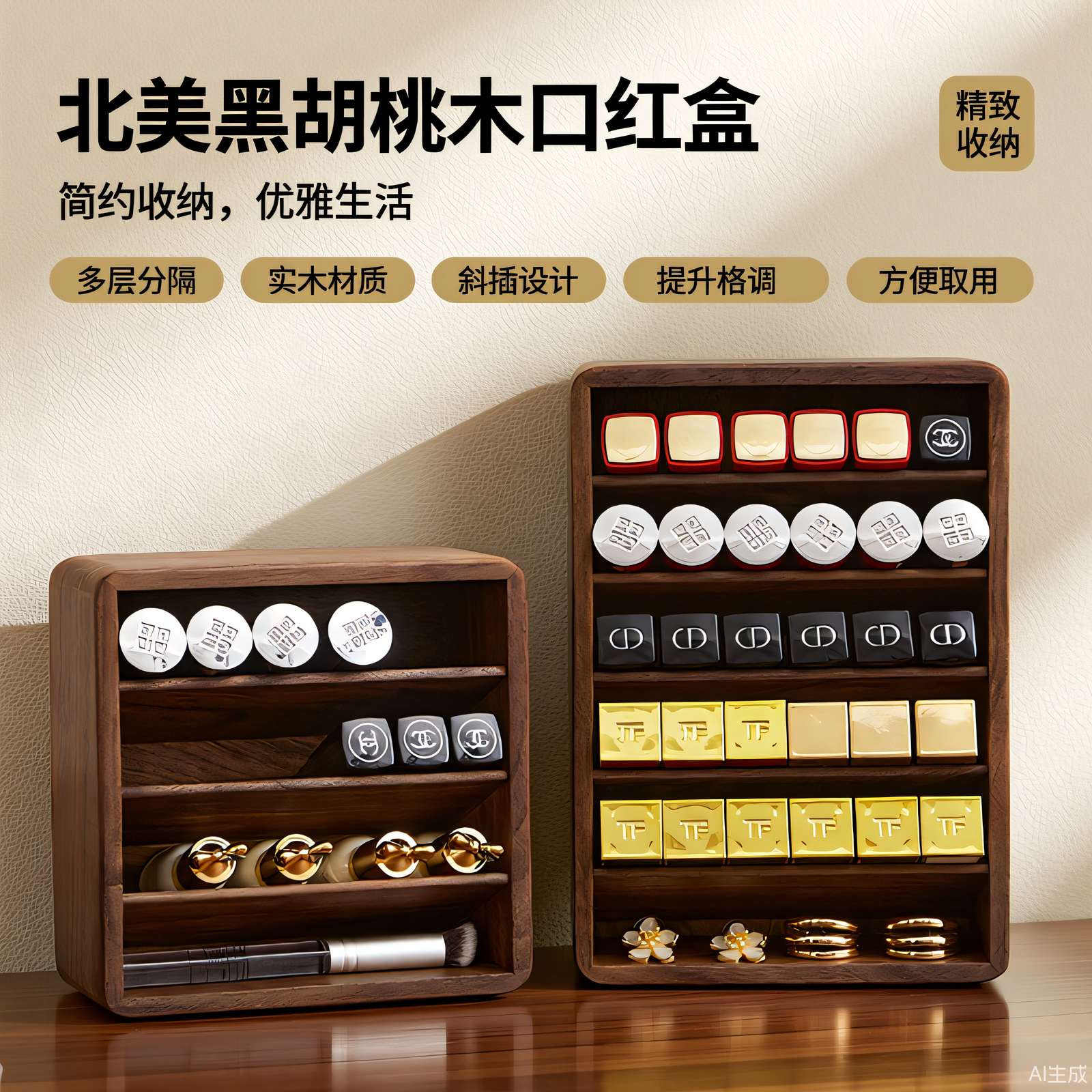 黑胡桃木口红盒收纳盒