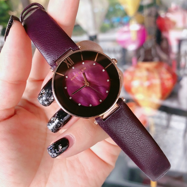 代购ak女表anne klein ak/3272rgpl时尚梦幻紫贝母表盘皮带石英表