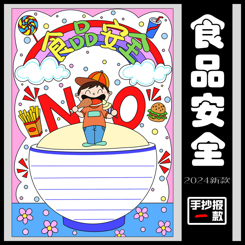 小学生食品安全手抄报模板健康卫生饮食宣传教育电子版小报素材4k