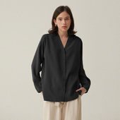 宽松舒适长袖 文艺洋气高级感衬衣外套开衫 V领衬衫 女2024春夏个性