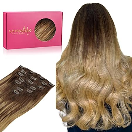 WENNALIFE Clip in Hair Extensions， 24 Inch 120g 7pcs Bala