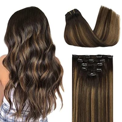 DOORES Hair Extensions Clip in Human Hair， 5pcs 80g 18 In