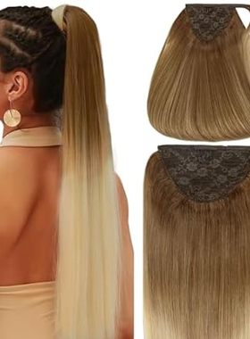 Caliee Ponytail Extension Real Human Hair Clip on Straigh