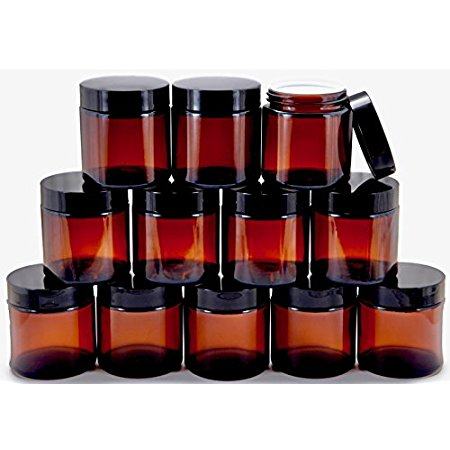 vivaplex, 12, amber, 4 oz, round glass jars, with inner lin