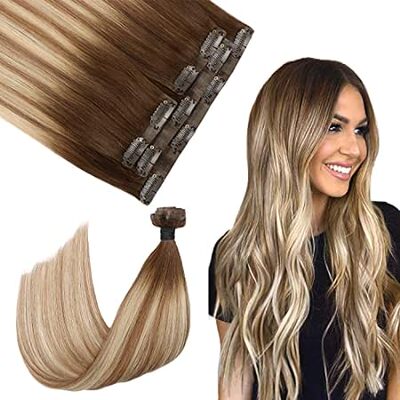 SURNEL Seamless Clip in Hair Extensions Walnut Brown to A