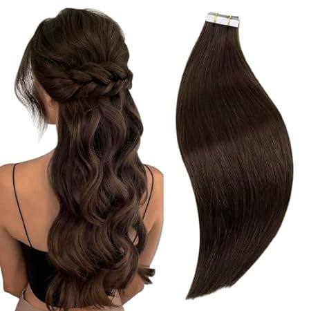 RUNATURE Tape ins Human Hair Extensions Brown 18 Inch Lon