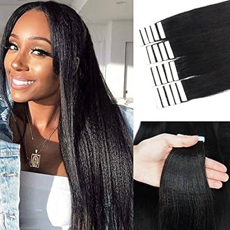 Yaki Tape in Hair Extensions Real Human Hair Black Women