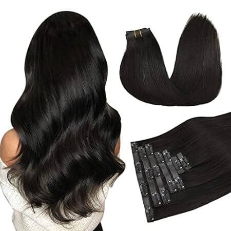 DOORES Human Hair Clip in Extensions， Natural Black 16 In