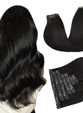 DOORES Human Hair Clip in Extensions， Natural Black 16 In
