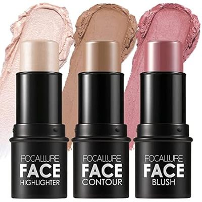 FOCALLURE 3 Pcs Cream Contour Sticks，Shades with Highligh