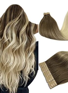 DOORES Human Hair Tape in Extensions， Ash Brown to Platin