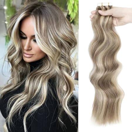 Tape in Hair Extensions Human Hair 50g/20pcs Ash Brown Hi