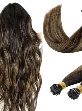 DOORES I Tip Remy Hair Extensions， Balayage Dark Brown to