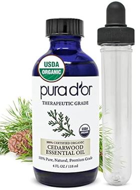PURA D'OR Organic Cedarwood Essential Oil (4oz with Glass
