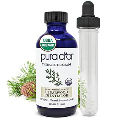 PURA D'OR Organic Cedarwood Essential Oil (4oz with Glass