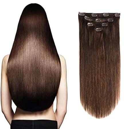 Clip in Hair Extensions Real Human Hair 14 Inch Darkest B
