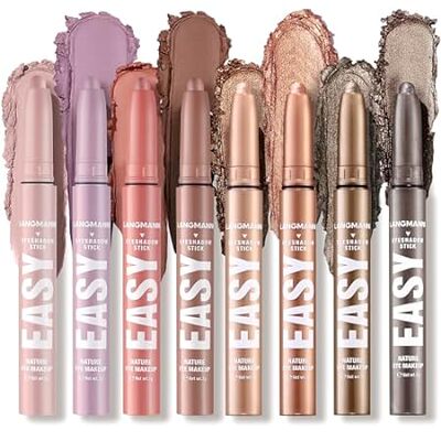 LANGMANNI Eyeshadow Stick，8 PCS Waterproof Multi-Color Ey