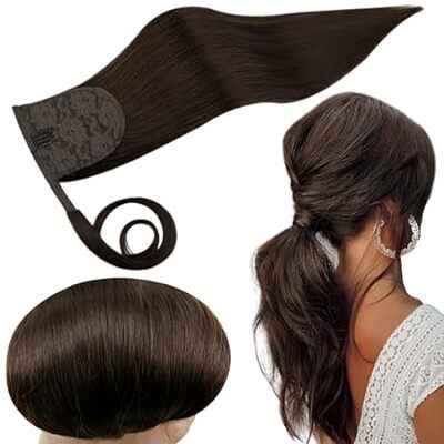 RUNATURE Dark Brown Ponytail Extension Real Human Hair Sh