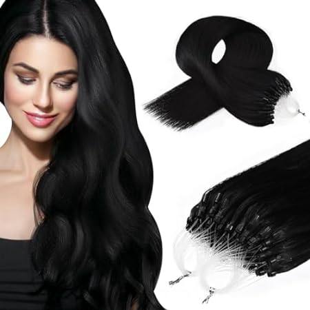 Micro Link Hair Extensions Human Hair Black Microbead Hai