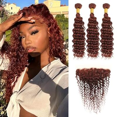 Reddish Brown Bundles with 13x4 HD Lace Frontal Human Hai