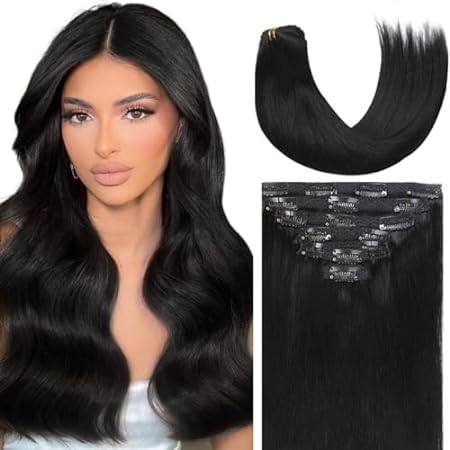 Caliee Black Hair Extensions Clip in Human Hair Thick Hai