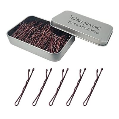 220 Count Mini Wavy 1.38 Inch Bobby Pins Brown， YINGFENG