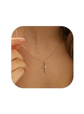 MONOZO Cross Necklace for Women - 14K Gold Plated Cross N