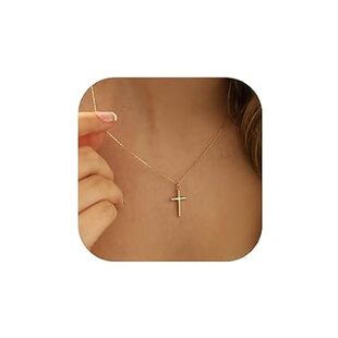 MONOZO Cross Necklace for Women - 14K Gold Plated Cross N