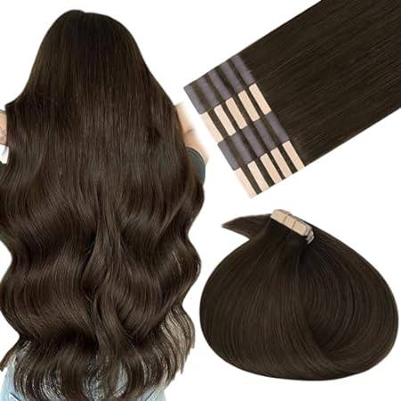 Tape in Hair Extensions Real Human Hair， Caramel Brown 18
