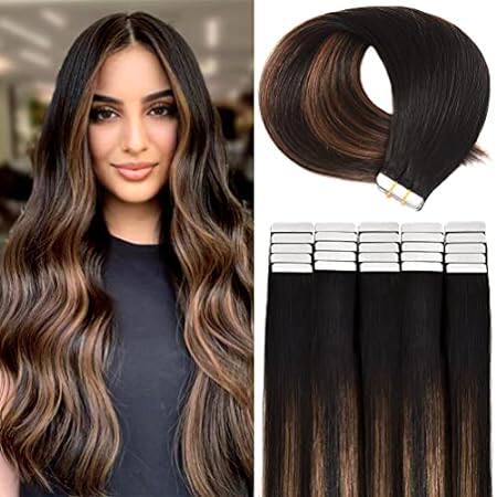 Tape in Hair Extensions Human Hair， Balayage Natural Blac