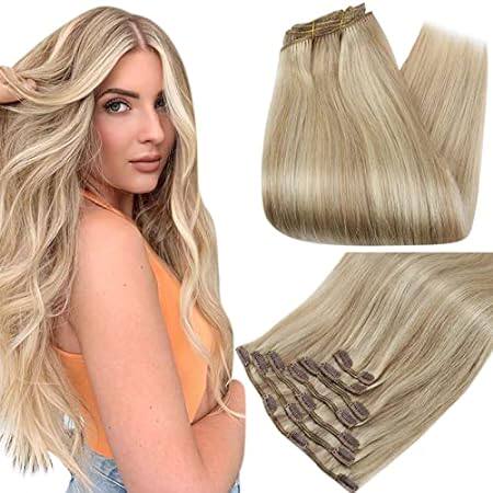 Full Shine Blonde Highlight Clip in Hair Extensions Human