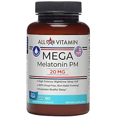 All-Star Vitamin Mega-Melatonin PM 20mg， High Potency， 18