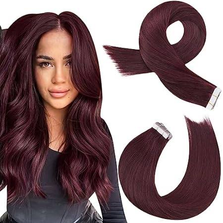 Moresoo Tape in Extensions Wine Red Human Hair Extensions